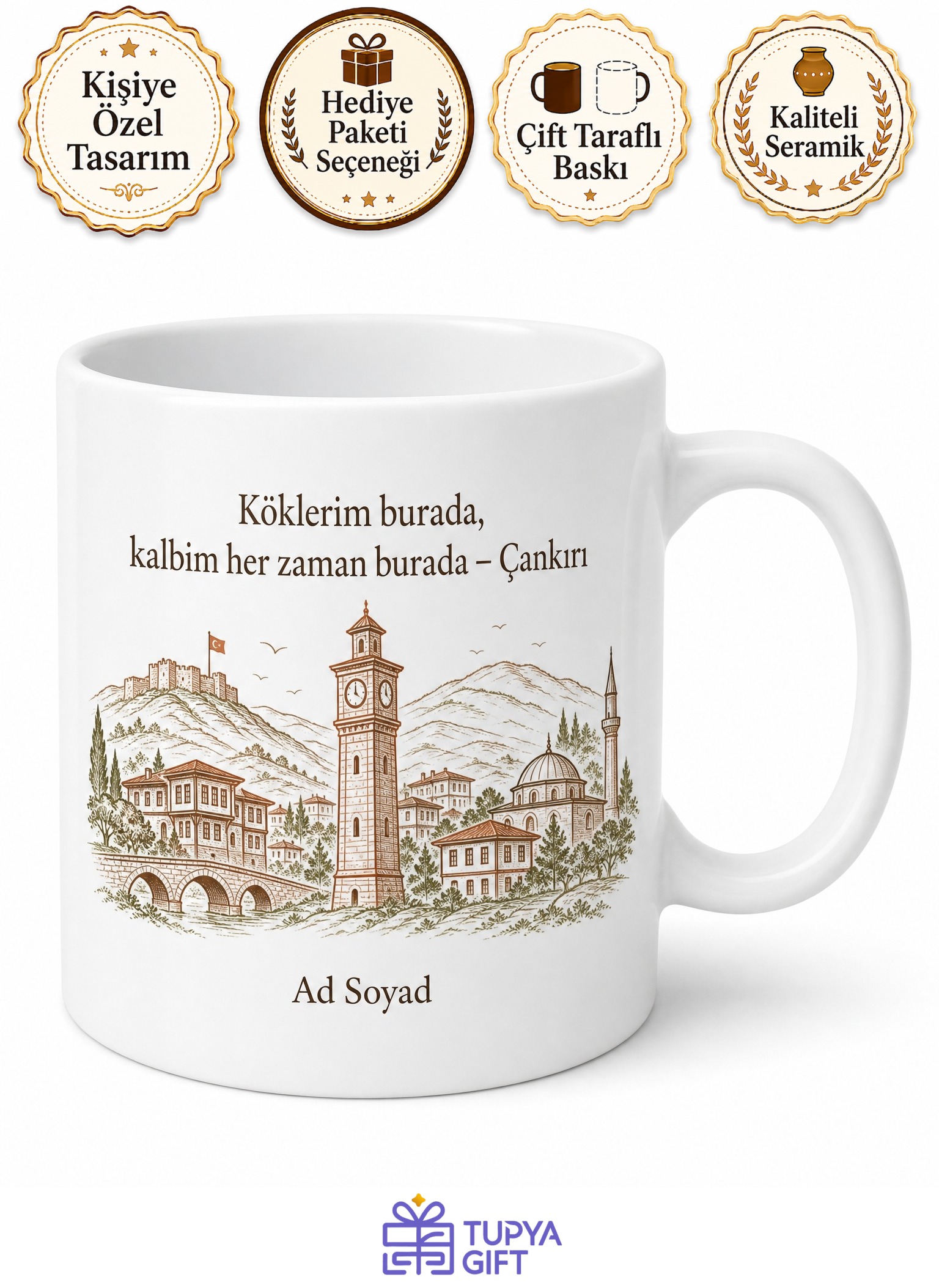 Çankırı Doğduğum Yer Temalı Kupa Bardak Hemşehri Hediye Porselen