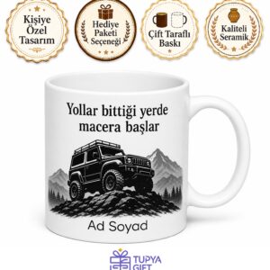 Arazi Aracı Silüetli İsimli Baskılı Kupa Bardak Offroad Hediye