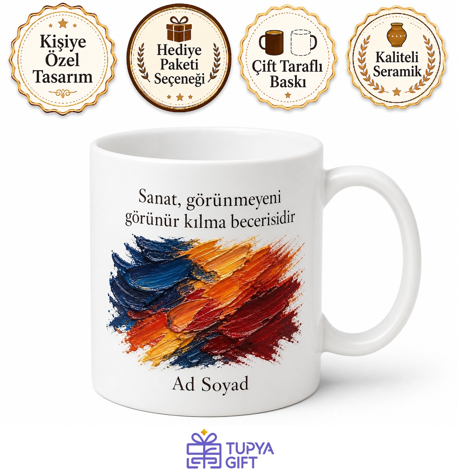Yağlı Boya Fırça Darbeleri Çizimli Derinlik ve Doku Katan Usta Kupa Bardak Hediye