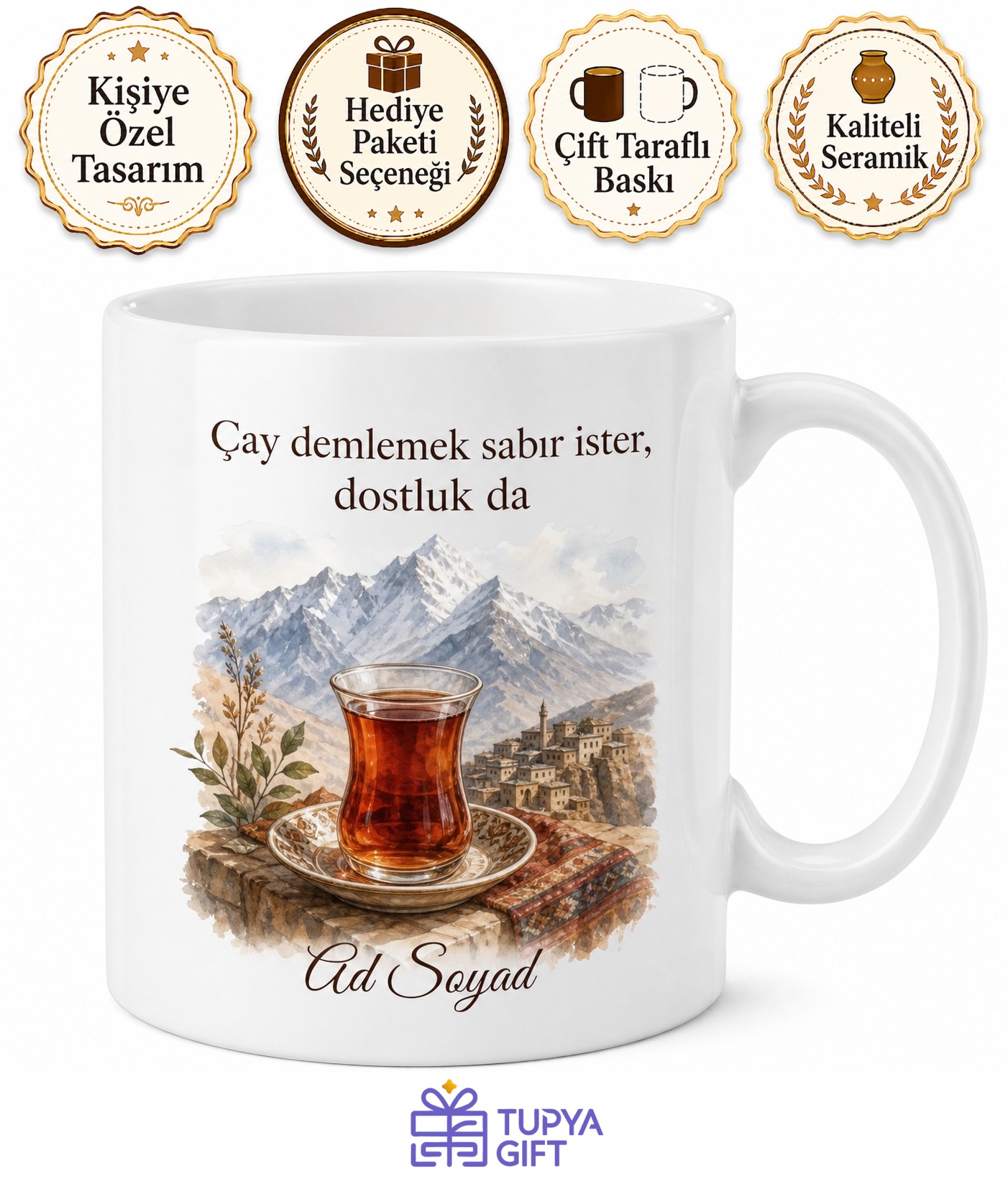 Hakkari Çay Keyfi Baskılı Kupa Bardak Hediye Porselen Mug