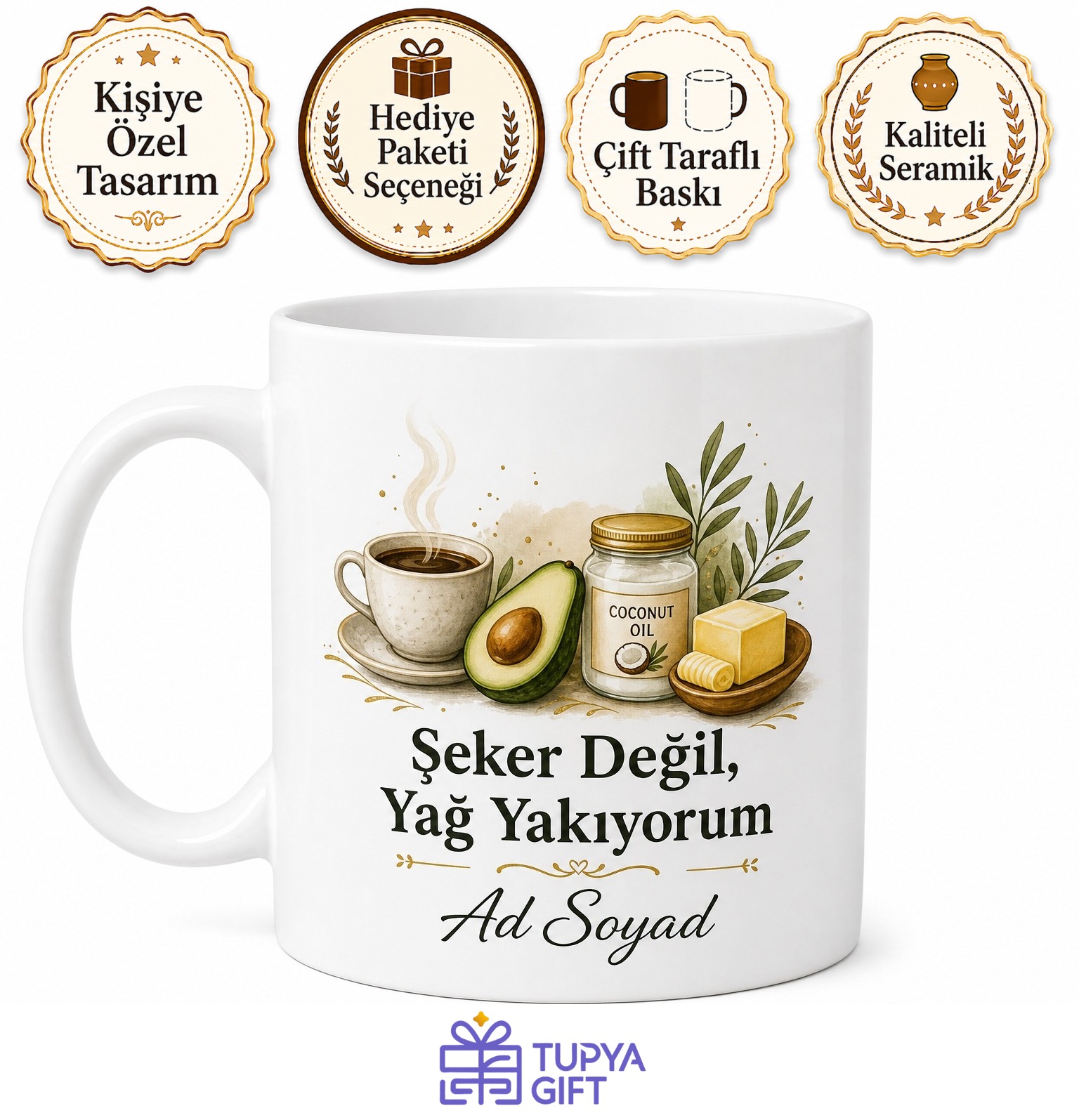 Ketojenik Beslenenlere Şekersiz Kahve Ve Sağlıklı Yağlar Kupası Keto Hediye Bardak