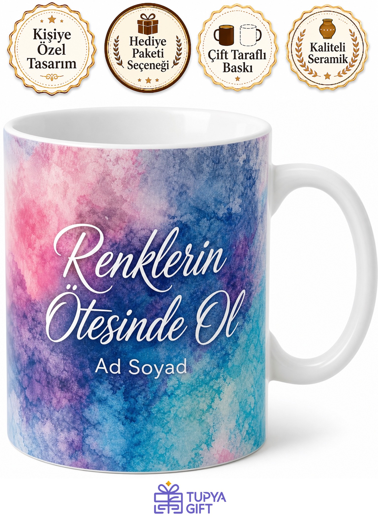 Acid Wash Efekt Temalı Özel Tasarım Baskılı Porselen Kupa Bardak Hediye