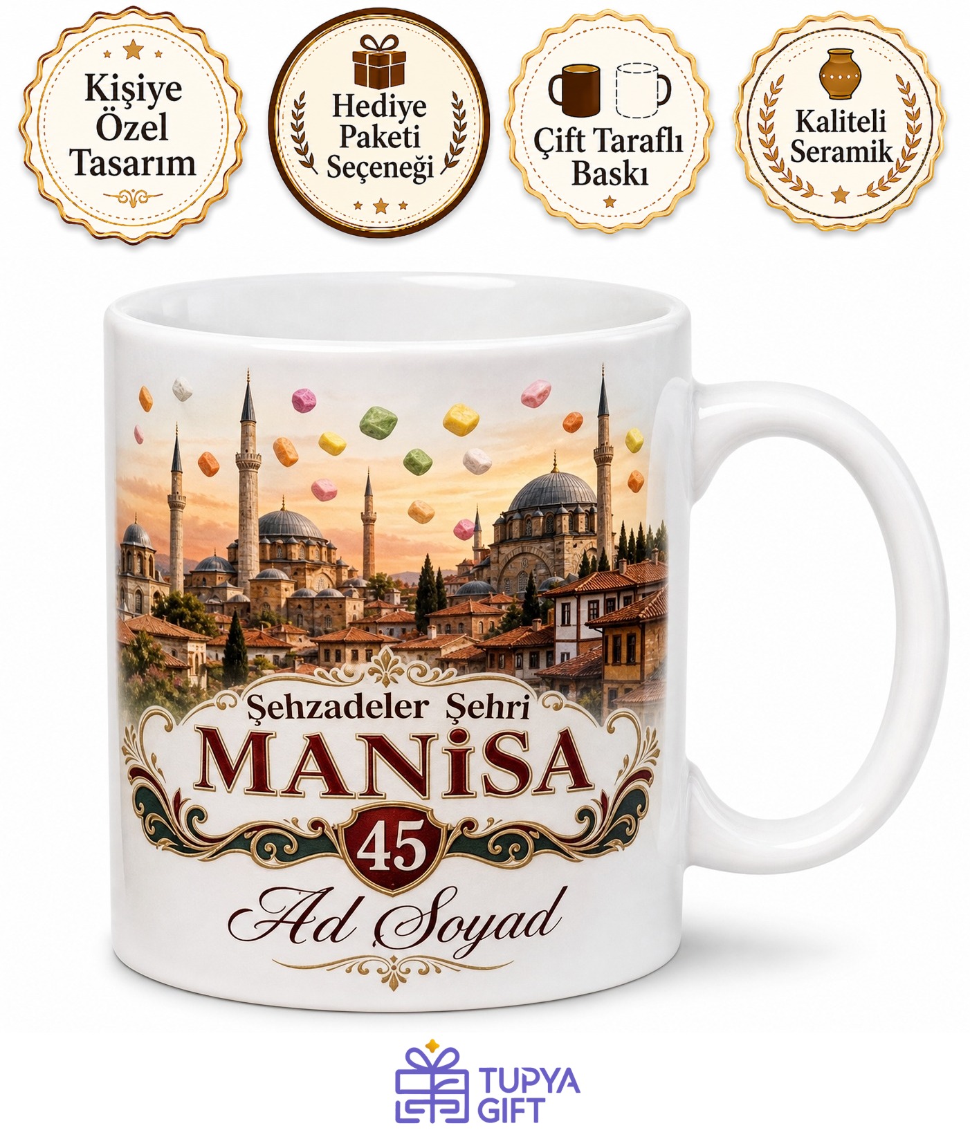 Manisa Plakalı Mesir Macunu Şehzadeler Şehri Kupa Bardak Hediye