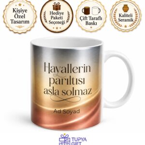 Metalik Gradyan Temalı Özel Tasarım Baskılı Kupa Bardak Hediye Porselen Mug