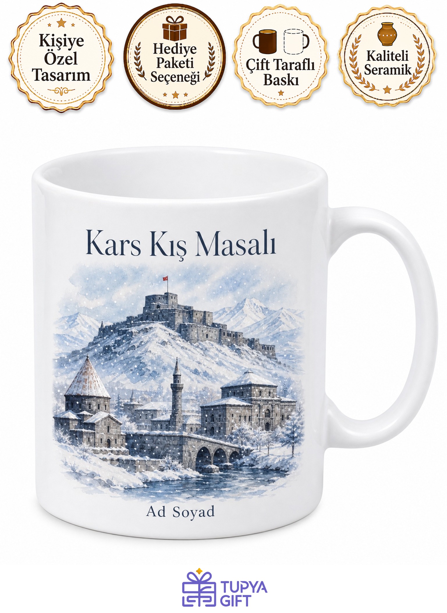 Kars Kış Masalı Baskılı Kupa Bardak Hediye Porselen Mug Kış Temalı