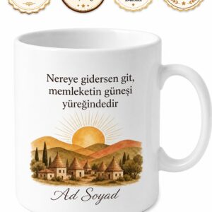 Memleket Güneşi Temalı Kişiye Özel Kupa Bardak Hediye Baskılı Kupa