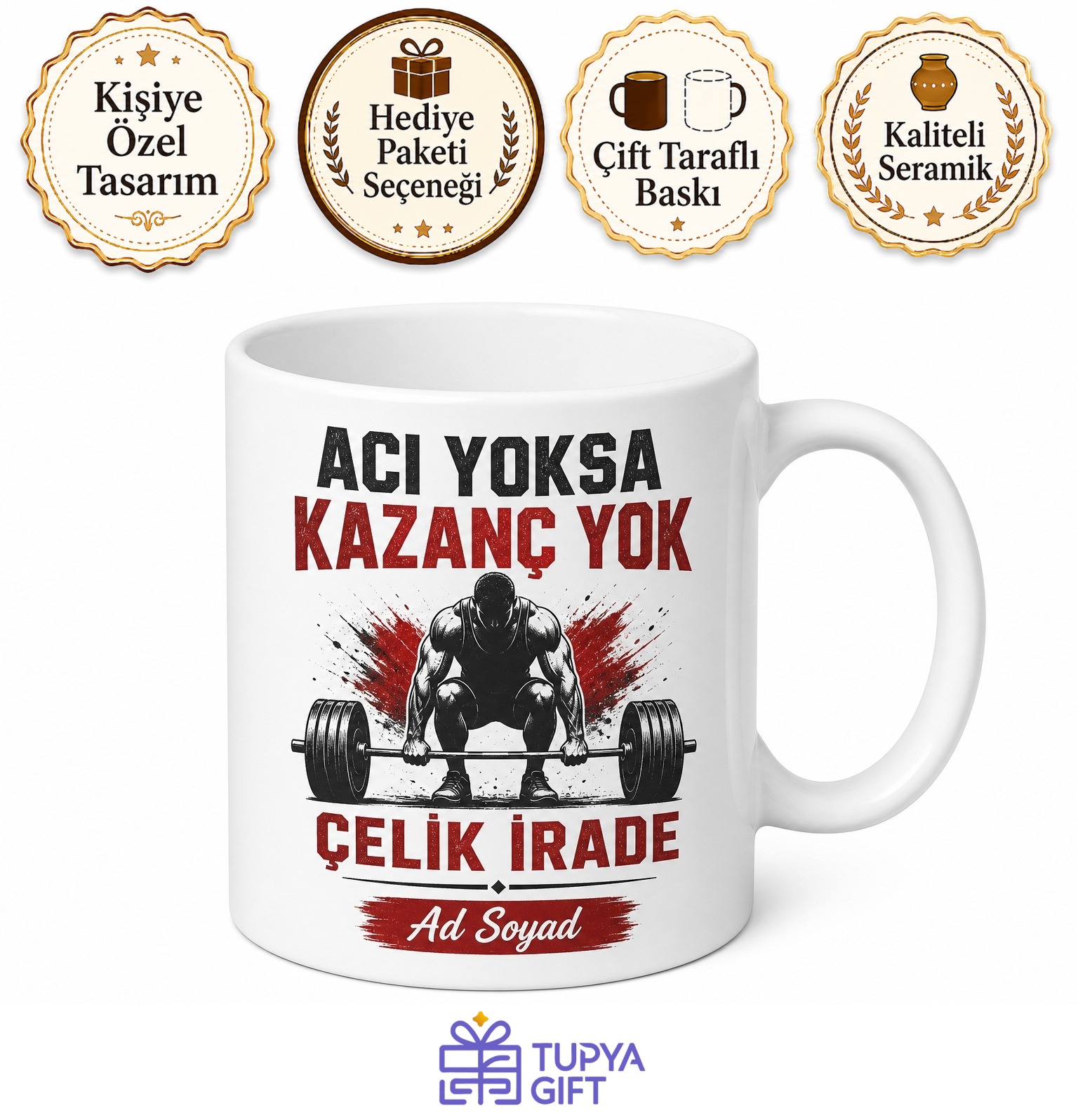 Ağırlık Kaldıranlara Acı Yoksa Kazanç Yok Çelik İrade Seramik Kupa Hediye Bardak
