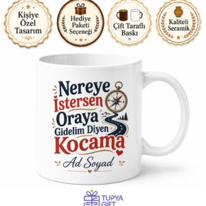 Nereye İstersen Oraya Gidelim Diyen Kocama Esprili Çay Kupası Hediye