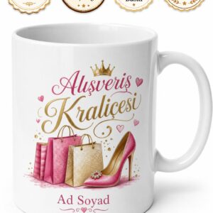 Alışveriş Kraliçesi Yazılı Baskılı Kupa Bardak Hediye Porselen Mug