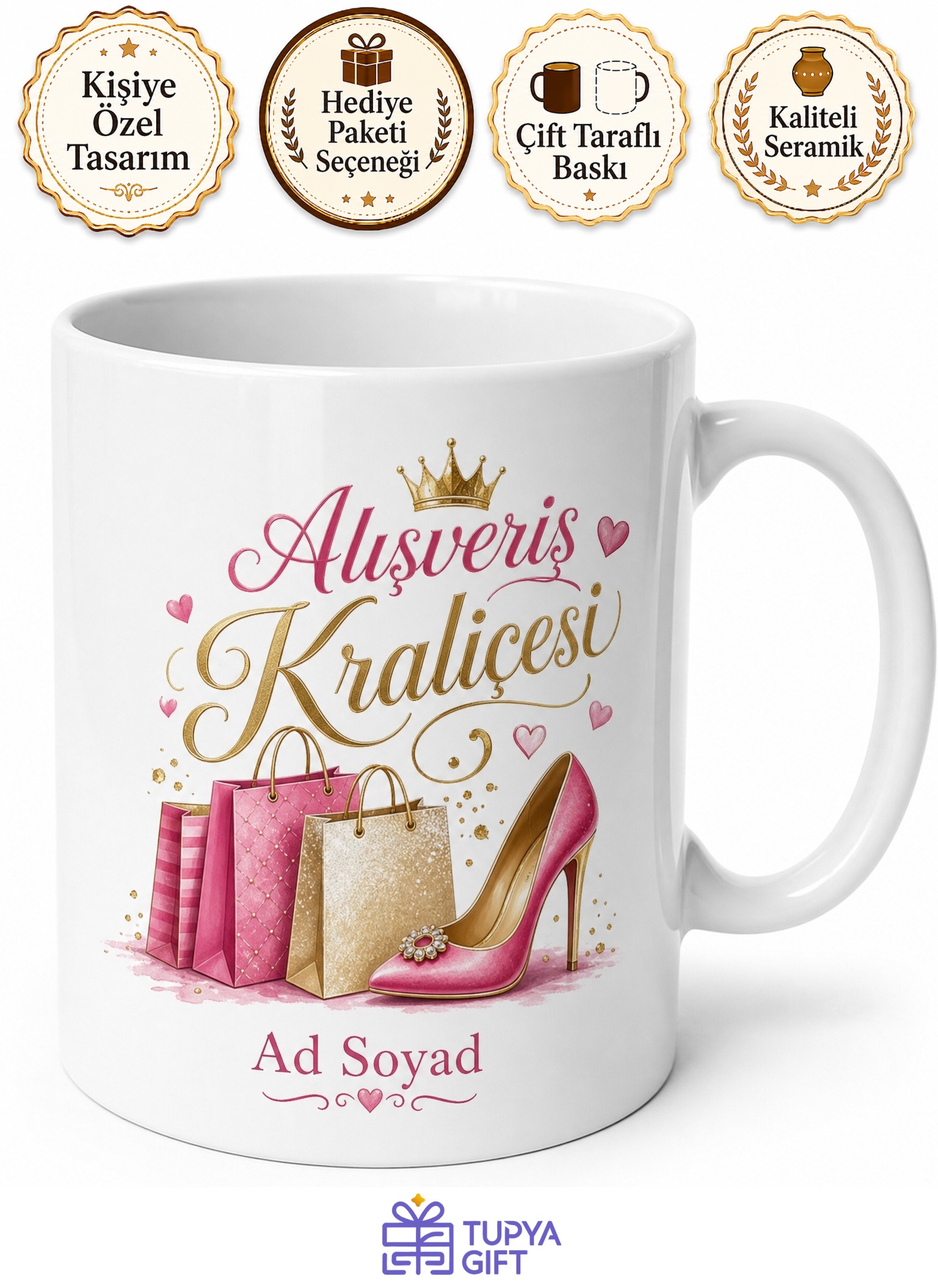 Alışveriş Kraliçesi Yazılı Baskılı Kupa Bardak Hediye Porselen Mug