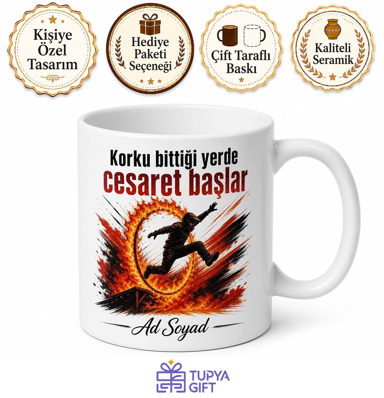 Dublör Tehlikeli Sahne Atlayışı Ateş İçinden Geçen Cesur Kupa Bardak Hediye