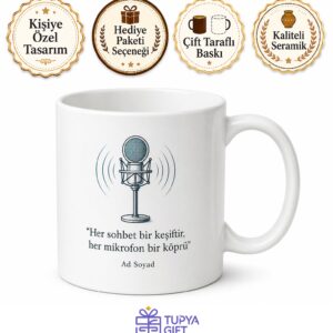 Podcaster Mikrofon Sessiz Oda Sohbet Temalı Kupa Bardak Hediye