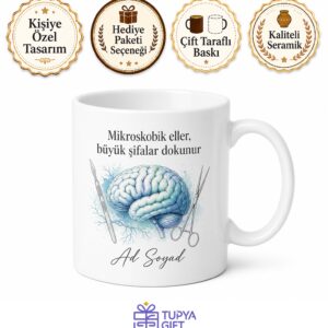 Beyin Cerrahı Temalı Kupa Bardak Mikroskobik Eller Şifa Hediye Porselen Mug