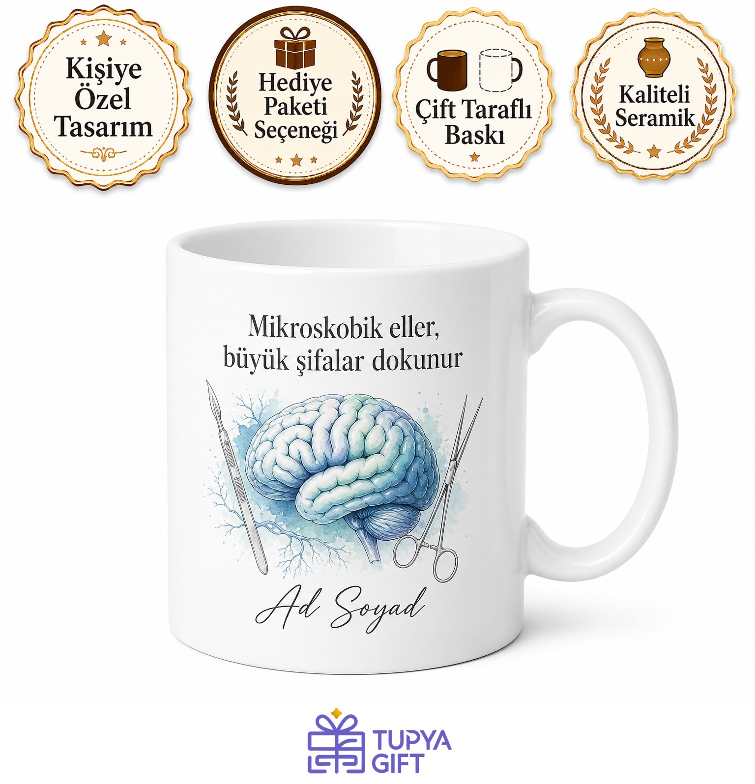Beyin Cerrahı Temalı Kupa Bardak Mikroskobik Eller Şifa Hediye Porselen Mug