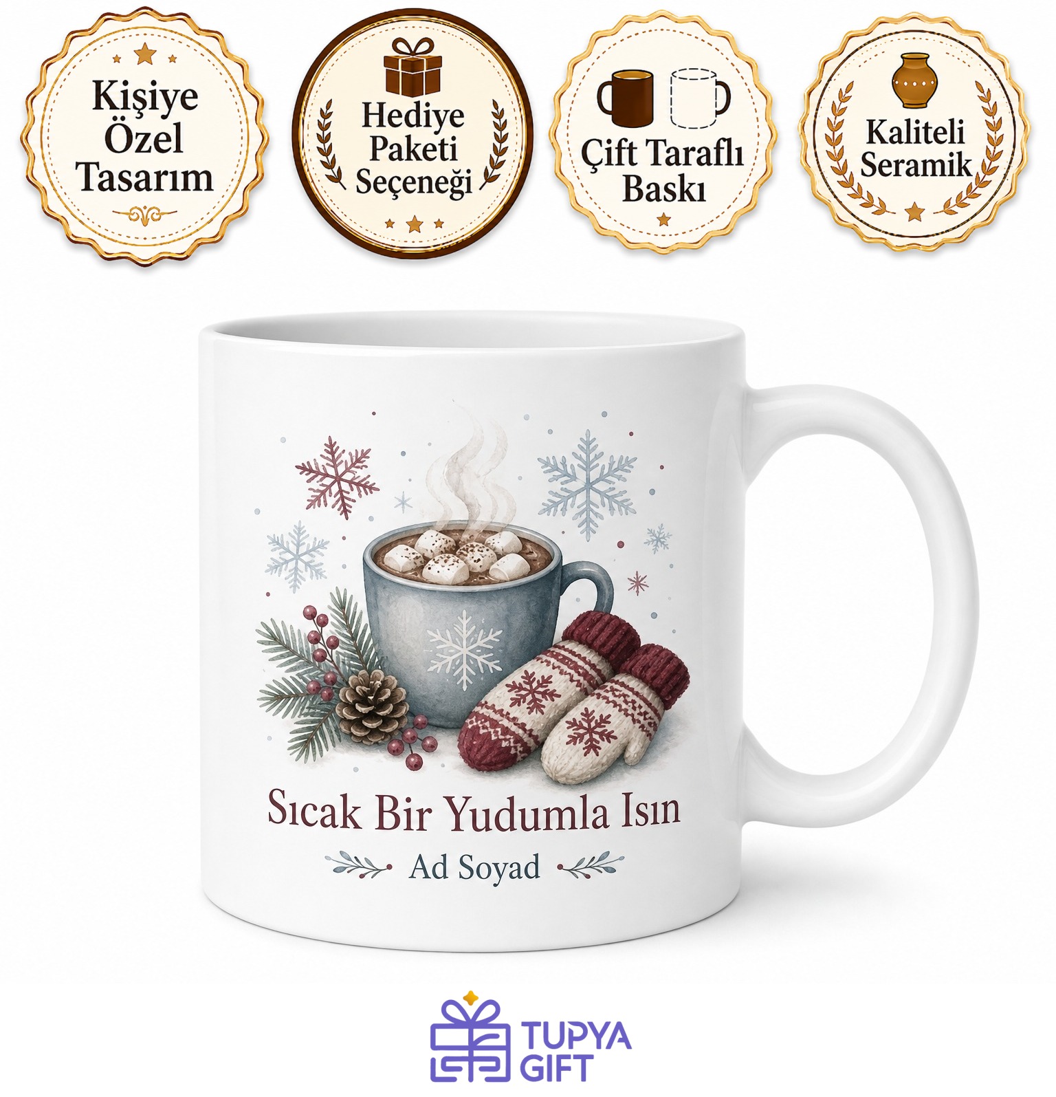 Kışa Özel Sıcak İçecek Temalı Kişiye Özel Baskılı Kupa Bardak Hediye