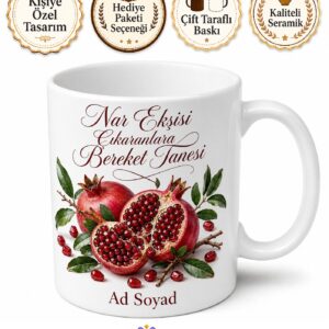 Nar Ekşisi Çıkaranlara Bereket Tanesi Yakut Kırmızısı Kupa Bardak Hediye