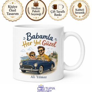 Babamla Araba Kullanıyoruz Yazılı Kupa Bardak Babalar Günü Hediye
