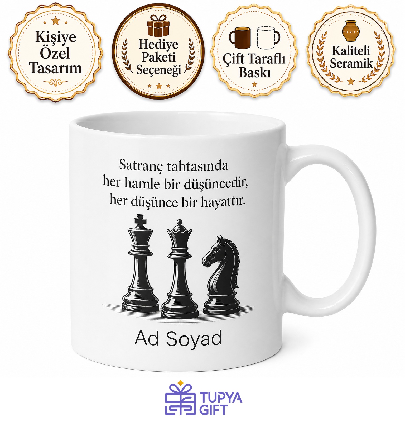 Satranç Eğitmenine Özel Tasarım Kupa Bardak Zeka Dolu Hediye Porselen Mug