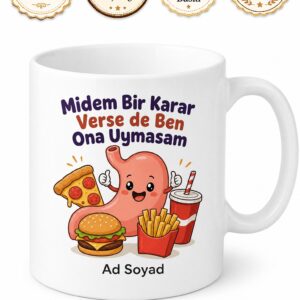 Fast Food Oburu Pizza Hamburger Esprili Mide Komik Baskılı Kupa Bardak Hediye