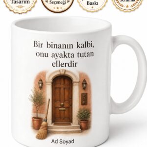 Kapıcıya Hediye Kişiye Özel Baskılı Kupa Bardak Apartman Görevlisi Hediye