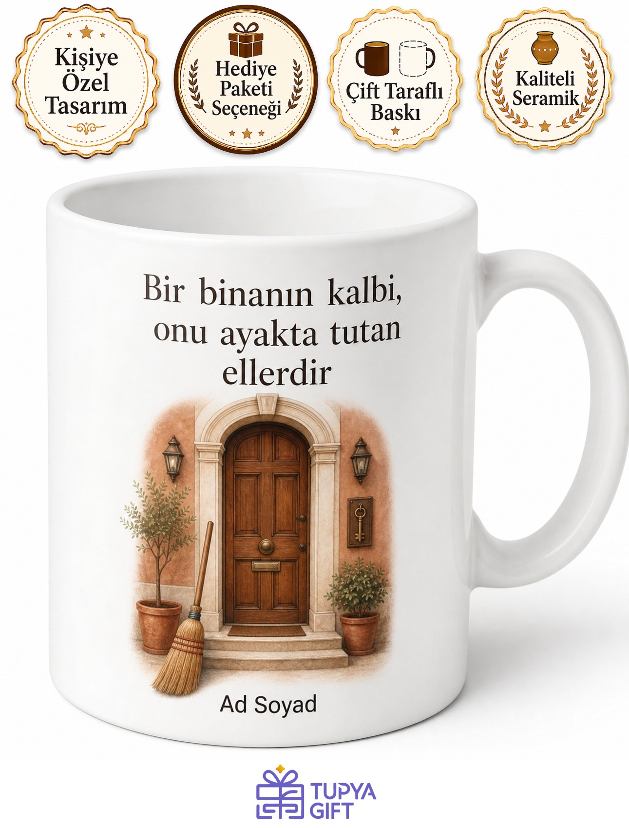 Kapıcıya Hediye Kişiye Özel Baskılı Kupa Bardak Apartman Görevlisi Hediye