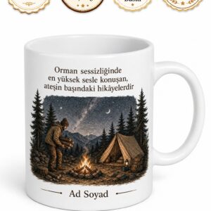 Kampçı Maceracı Doğa Kamp Temalı Baskılı Porselen Kupa Bardak Hediye
