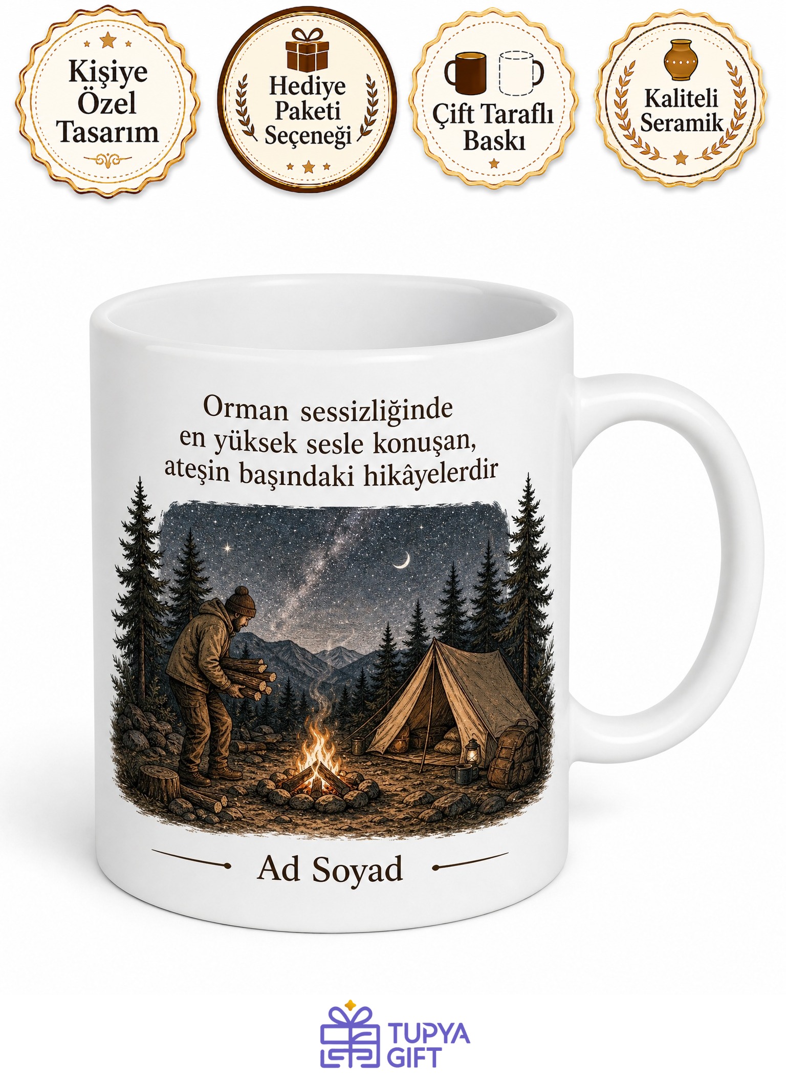 Kampçı Maceracı Doğa Kamp Temalı Baskılı Porselen Kupa Bardak Hediye