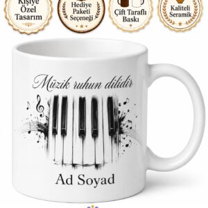 Kişiye Özel Piyano Tuşları Temalı Kupa Bardak Müzik Hediye
