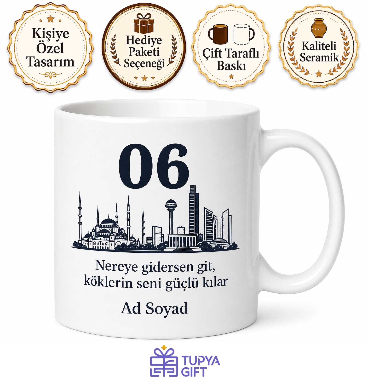 Kişiye Özel Plaka Kodlu Memleket Baskılı Kupa Bardak İsimli Hediye