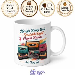 Kaset Koleksiyonu Temalı Baskılı Kupa Bardak Retro Müzik Hediye