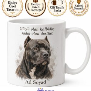 İsme Özel Pitbull Desenli Kupa Bardak Köpek Severlere Hediye