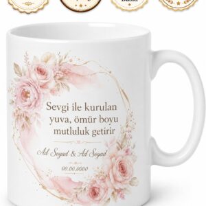 İsim Yazılı Düğün Hediyesi Özel Tasarım Baskılı Kupa Bardak Nikah Şekeri