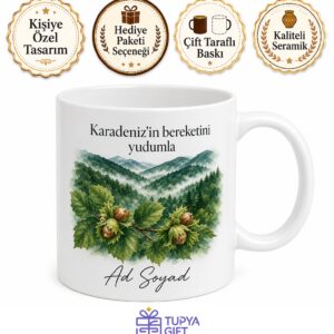 Fındık Temalı Karadeniz Kupası Özel Baskılı Porselen Kupa Bardak Hediye