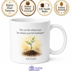 Tohum Temalı Yeni Başlangıç Baskılı Kupa Bardak Hediye Porselen Mug