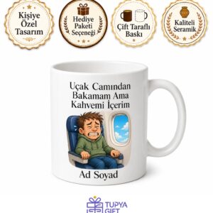 Yükseklik Korkusu Esprili Kupa Uçak Camından Bakamayan Komik Hediye Bardak