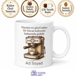Kahve Makinesi Temalı Baskılı Kupa Bardak Hediye Kahve Severlere Özel Tasarım