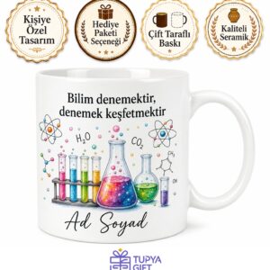 Fen Bilgisi Öğretmenine Hediye Deney Temalı Baskılı Porselen Kupa Bardak