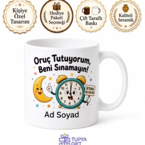 İsme Özel Oruç Tutuyorum Yazılı Komik Kupa Bardak Ramazan Hediye
