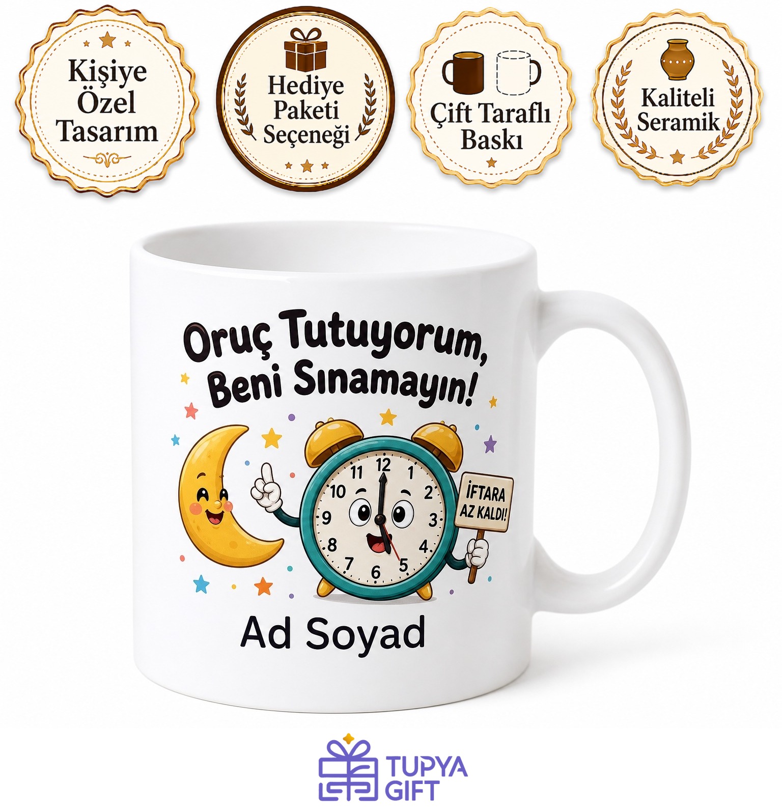 İsme Özel Oruç Tutuyorum Yazılı Komik Kupa Bardak Ramazan Hediye