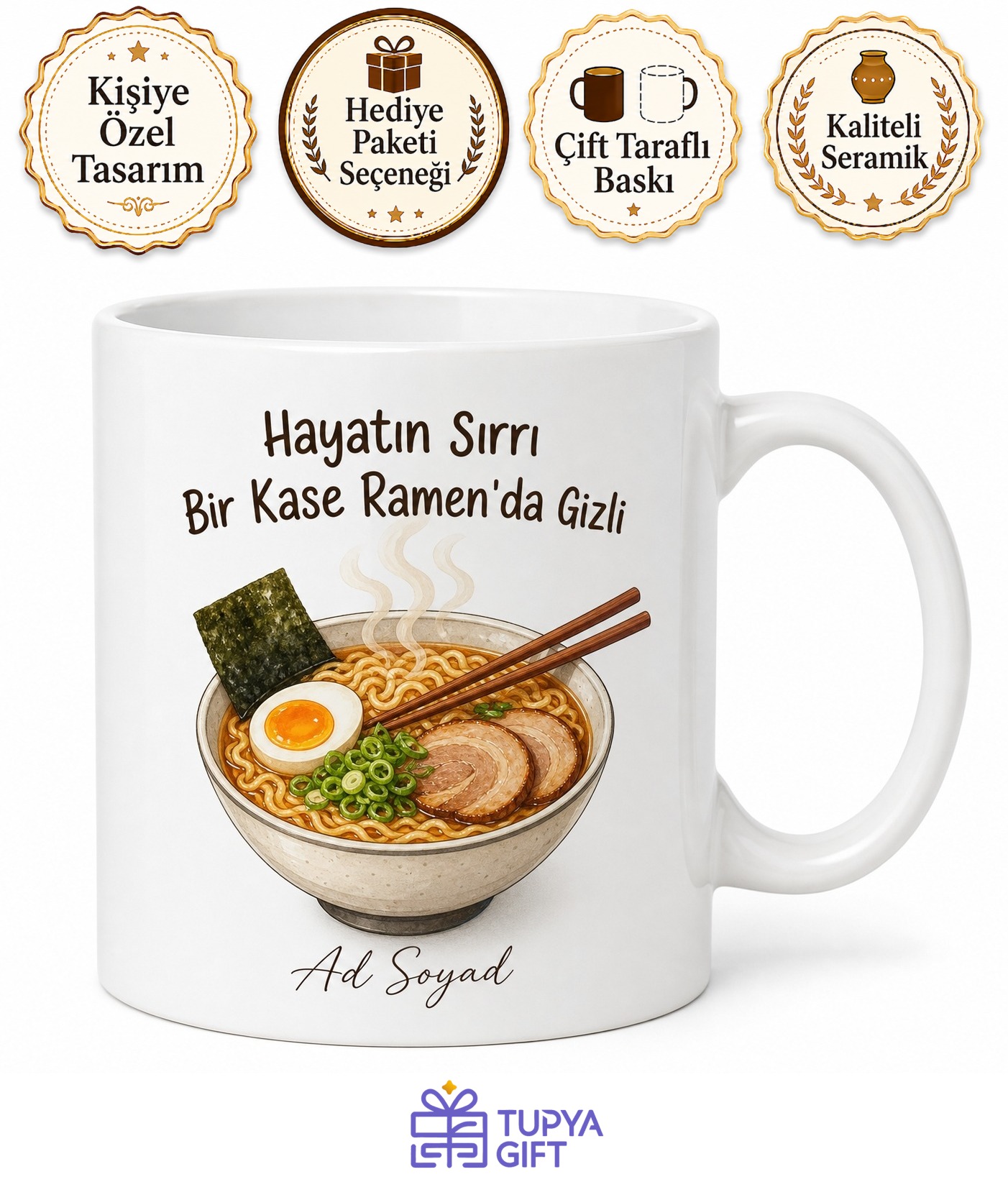 Ramen Sever Yazılı Baskılı Kupa Bardak Hediye Ramen Lover Porselen Mug