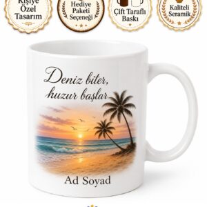 Kumsal Temalı Baskılı Kupa Bardak Hediye Deniz Tatil Porselen Mug