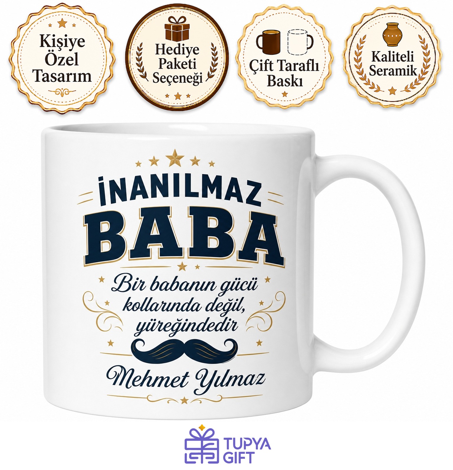 İnanılmaz Baba Yazılı Kupa Bardak Babalar Günü Hediyesi Özel Tasarım