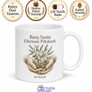 Zeytin Kırma Sezonunda Elleri Çizilenlere Barışın Sembolü Kupa Bardak Hediye