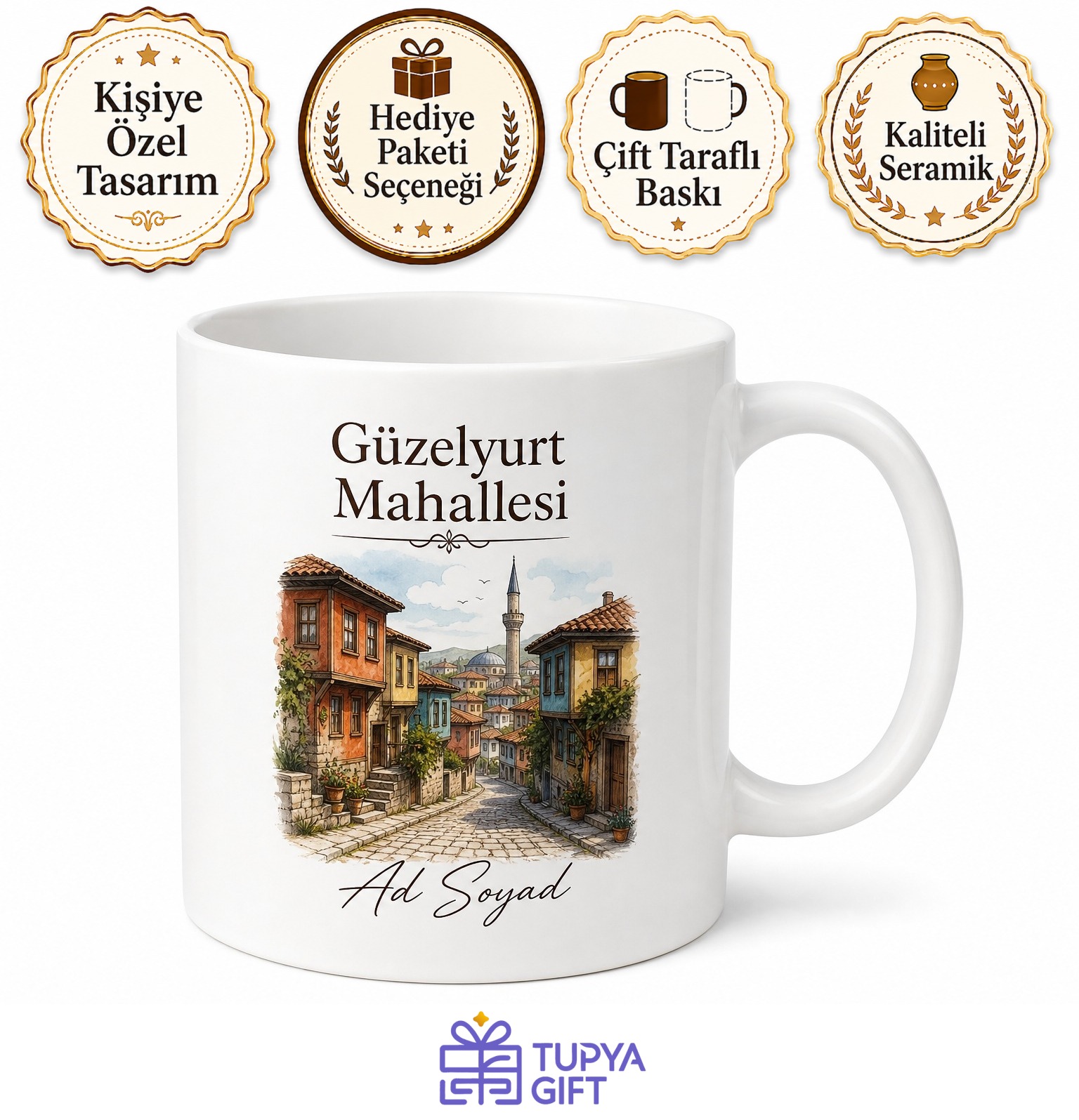 Mahalle İsmi Yazılı Memleket Baskılı Kupa Bardak Özel Tasarım Hediye