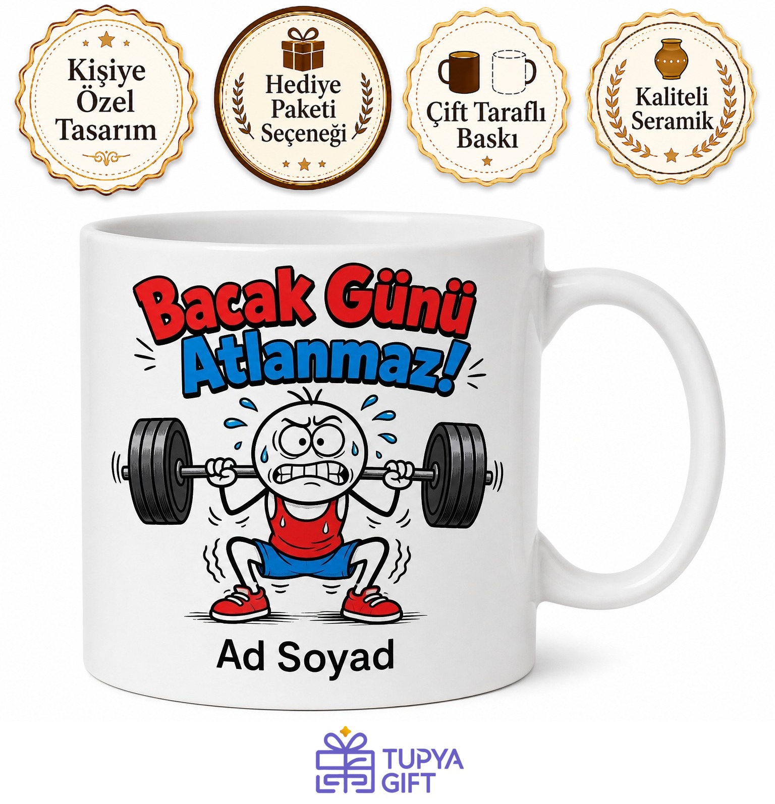 Squat Temalı Komik Spor Baskılı Kupa Bardak Fitness Hediye