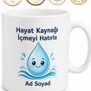 Su İçmeyi Unutan Arkadaşa Hayat Kaynağı İçmeyi Hatırla Uyarı Kupa Hediye Bardak