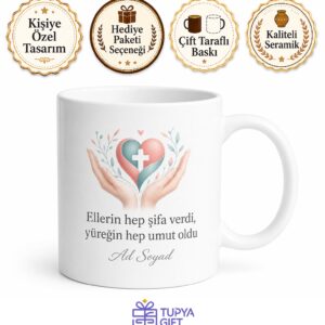 Emekli Hemşireye Şifa Dağıtan Eller Teşekkür Hediyesi Kupa Bardak