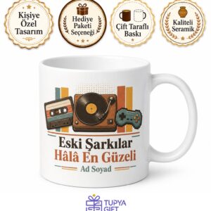 Retro Nostalji Kaset Atari Pikap Eski Şarkılar Baskılı Porselen Kupa Bardak Hediye