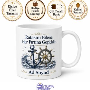 İsme Özel Kaptan Yazılı Gemici Temalı Baskılı Kupa Bardak Hediye