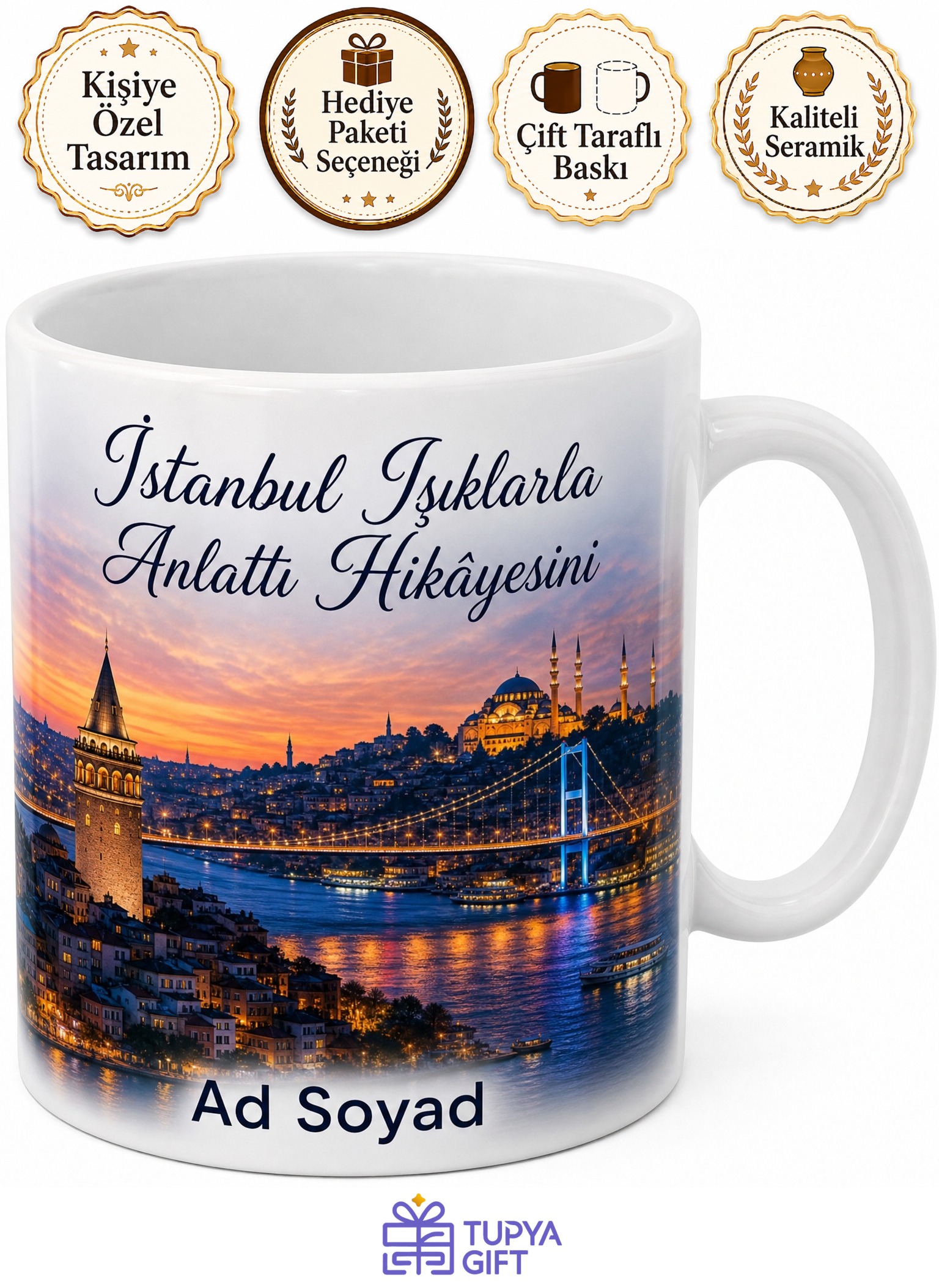 İstanbul Şehir Işıkları Baskılı Kupa Bardak Özel Tasarım Hediye